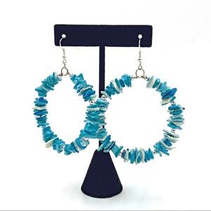 Handmade Turquoise Chip Hoop Earrings